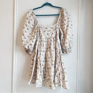 Storia floral cream puff sleeve dress Swiss dot medium cottage core princess